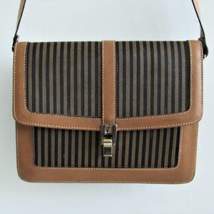 Vintage Fendi S.A.S. Pequin Stripe & Tan Leather Shoulder/Crossbody Bag